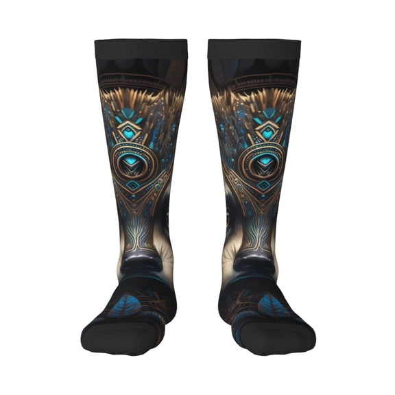 Vsdgher Tribal Style Raccoon Print Thigh High Socks Extra Long Stretchy Sock Women Over Knee High Opaque Stocking Daily Wear