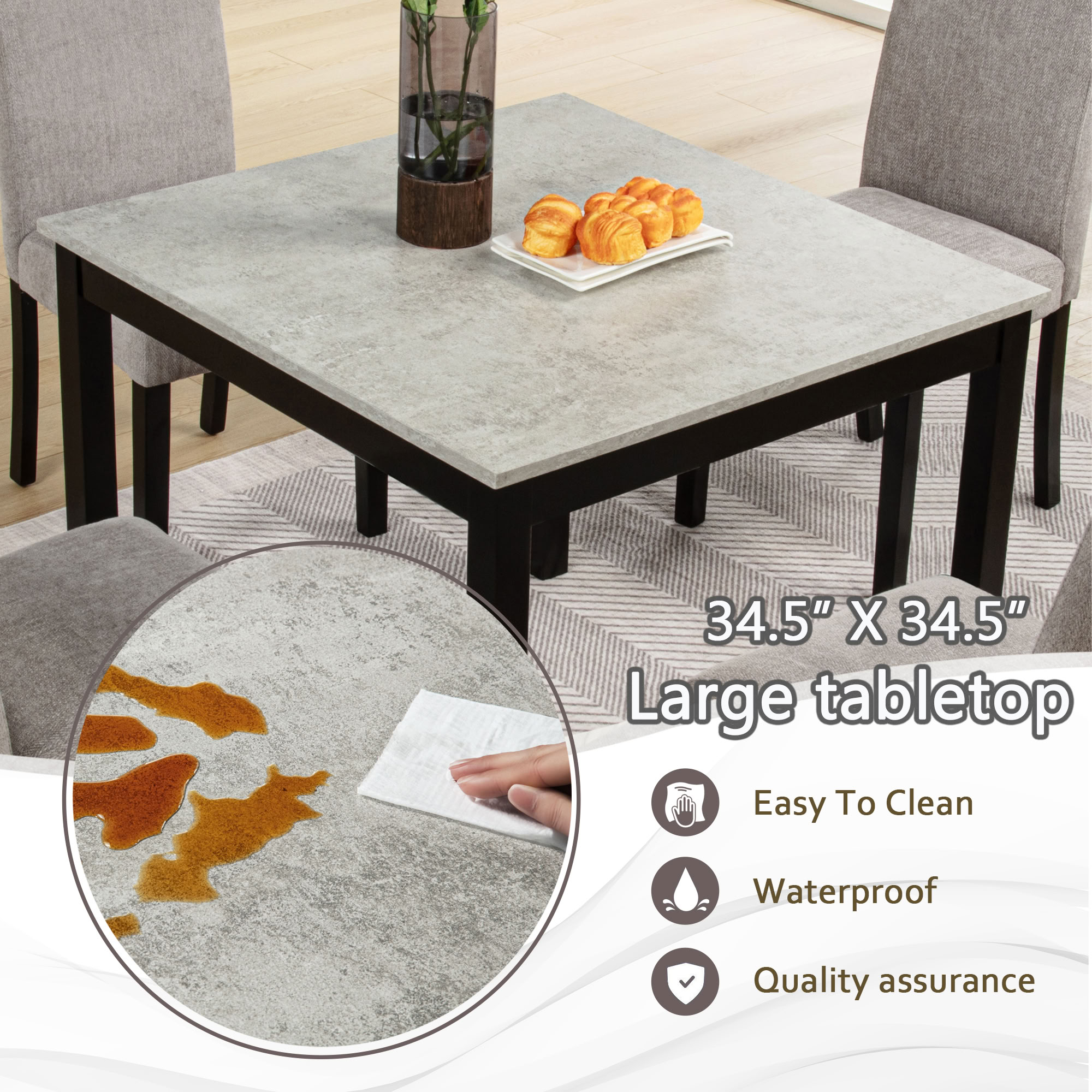 MAYEERTY 5-Piece Wooden Dining Table Set for 4-Person Kitchen Dining Room Restaurant, Grey & Black