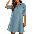 thumbnail image 3 of Byworldtasic Womens Summer Shirt Dress 2026 Ruffle Short Sleeve Button Down Flowy Swing Shift Mini Dresses, 3 of 8