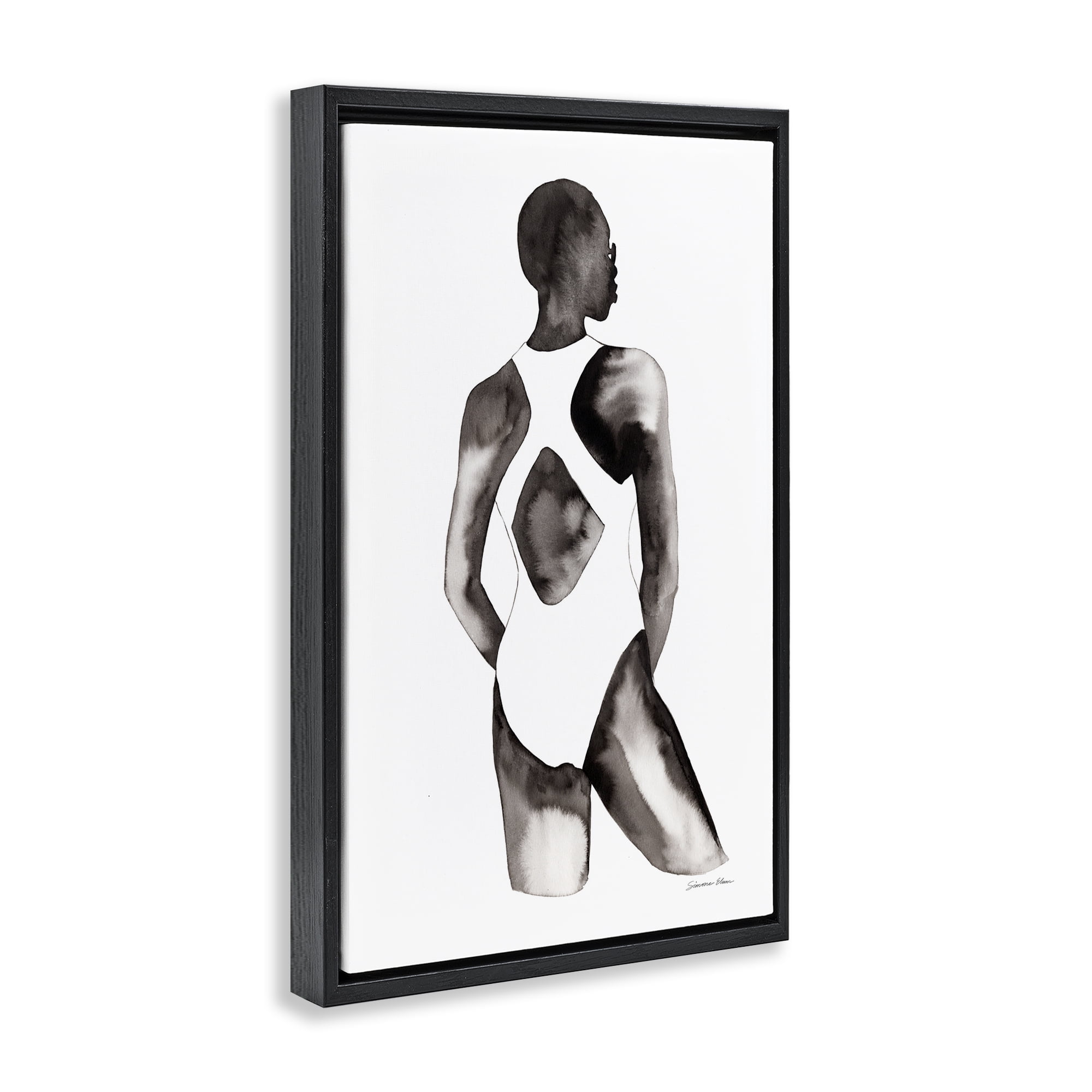 Stupell Industries Beach Day Swimsuit Silhouette Black Framed Floater Canvas Wall Art, design by Simone Elum