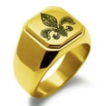 thumbnail image 1 of Stainless Steel Paisley Fleur De Lis Engraved Square Flat Top Biker Style Polished Signet Ring, 1 of 1