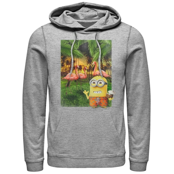Men's Despicable Me Minion Flamingo Vacation  Pull Over Hoodie Athletic Heather 2X Large