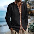 thumbnail image 3 of Men's Casual Long Sleeve Linen Shirt Bohemian Loose Lapel Cardigan for Spring Fall Relaxed Wear,Black,L, 3 of 9