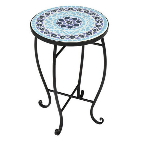 VINGLI Mosaic Accent Table, 14" Round Side End Table Plant Stand (Blue Ocean)
