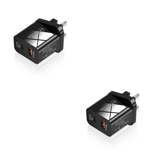 Adaptador de Corriente Matsuzay de 20 W de Pared USB Tipo C AC100-240V Carga Portátil de Viaje para Tableta Cámara MP3 Accesorio Reino Unido Enchufe Negro Tipo 3 2Conjunto