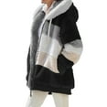 thumbnail image 2 of Womens Winter Fuzzy Fleece Jacket Hooded Color Block Patchwork Coats Outerwear with Pockets Black 5XL, 2 of 6