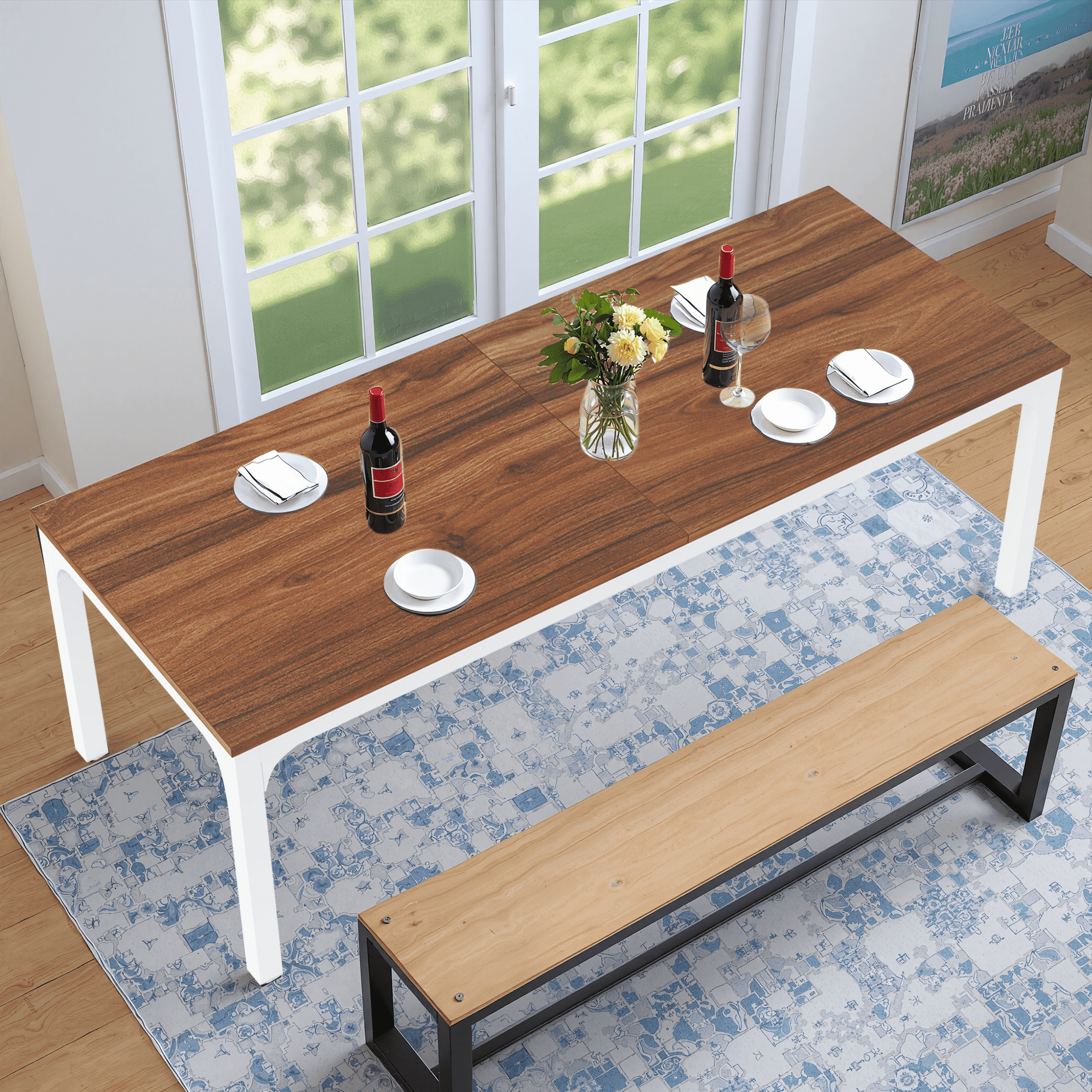 MAYEERTY 78.7 Inch Dining Table, 6-8 Seater Rectangular Table with 25mm MDF Board & Heavy Duty Metal Frame