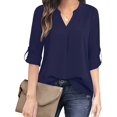 thumbnail image 3 of Blusa simple sólida, blusa casual de manga larga con cuello en V, ropa de mujer, 3 of 4