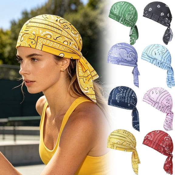 Shadoumai Paisley Cooling Headscarf Cap Set, 4Pack Breathable Sweat Wicking Durag Lightweight Stretch Bandana Outdoor Cycling Running