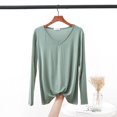 thumbnail image 2 of Autumn V Neck Tshirt Long sleeves Soft comfortable T-shirt Solid color Basic Bottoming Tee Tops O Neck undershirt, 2 of 5