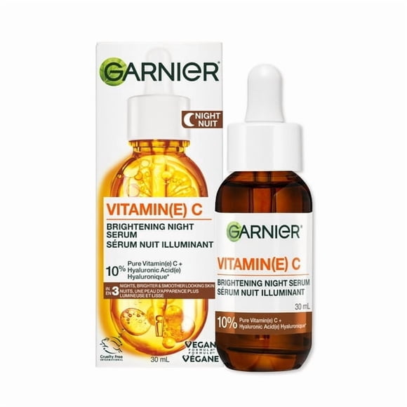 Garnier Vitamin C Brightening Night Serum, with Hyaluronic Acid, Brightens & Smoothens Skin for All Skin Types - 30ml