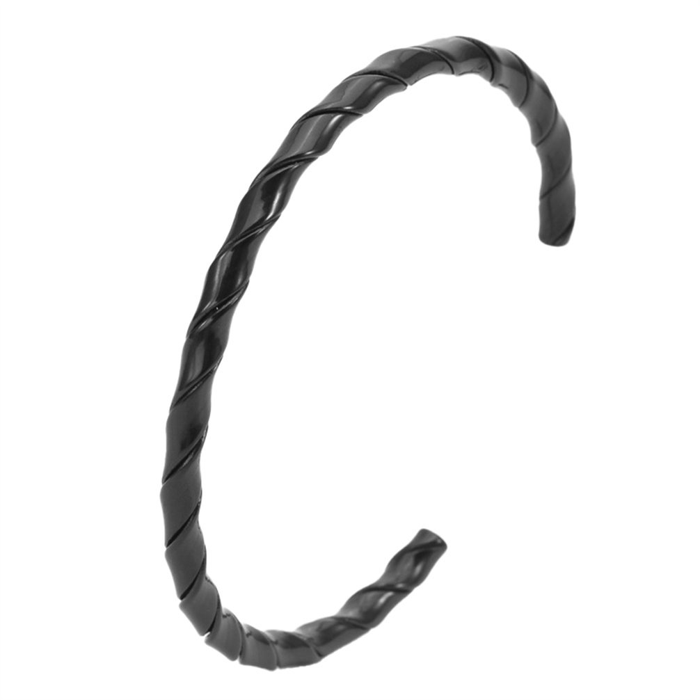 HIRPLIS Twisted Rope Open Cuff Bangle Bracelet for Women Men Stainless Steel Minimalist Simple Adjustable C Shape Dainty Personalized Gift Jewelry Black