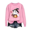 thumbnail image 3 of yoeyez Halloween Spooky Season Sweatshirt Women Funny Witches Graphic Sweatshirts Cute Ghost Wine Glass Blouse Fall Fashion Crewneck Pullover Tops Pink,S, 3 of 5