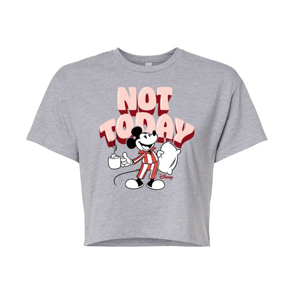 Disney - Mickey & Friends - Mickey Staying in for the Day - Not Today - Juniors Cropped Cotton Blend T-Shirt