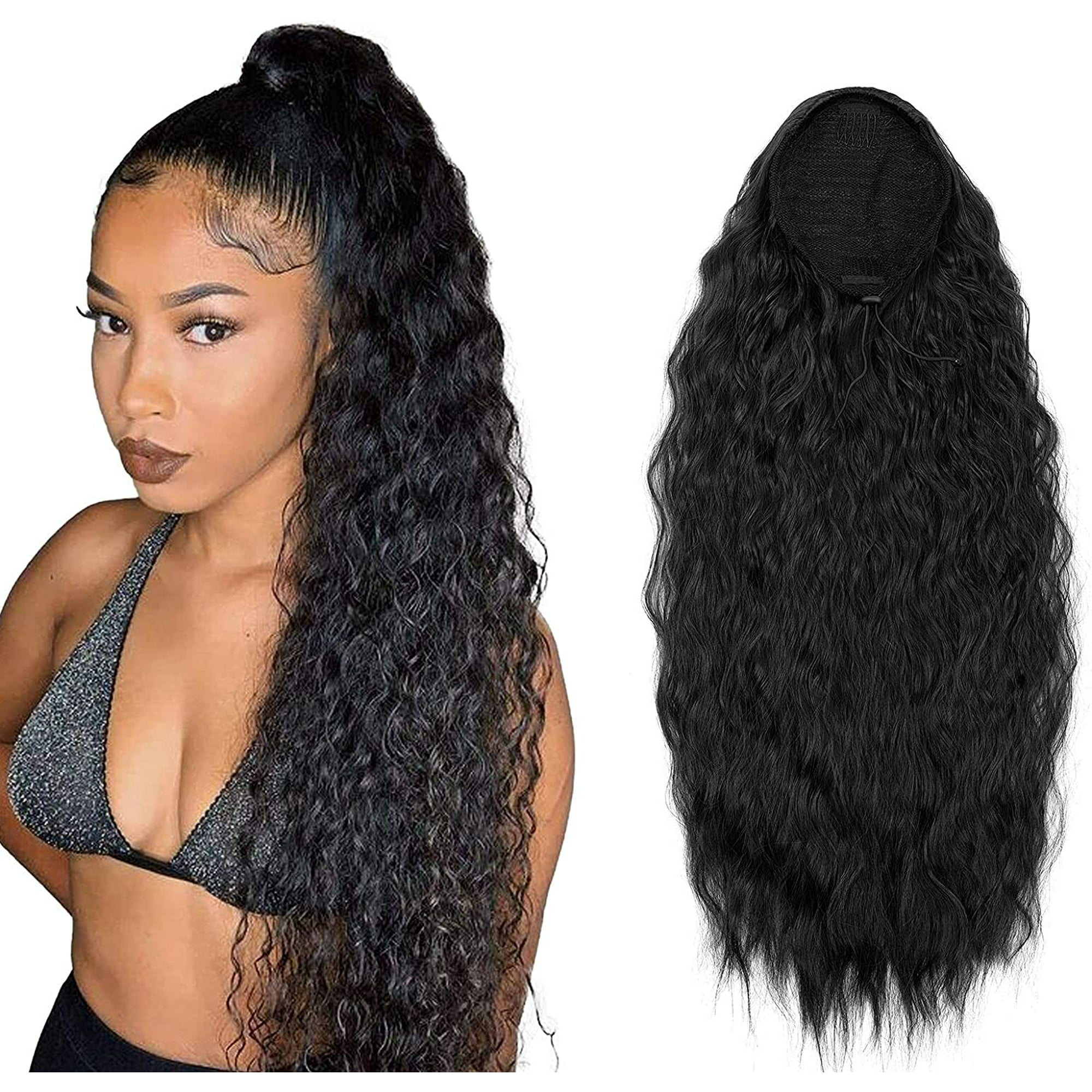 Qianli Teruntrue 24 Inch Long Curly Ponytail Hair Extension, Black  Synthetic Ponytail Drawstring Ponytail Extensions (1B#), 24 Inch Curly  Drawstring | Walmart Canada