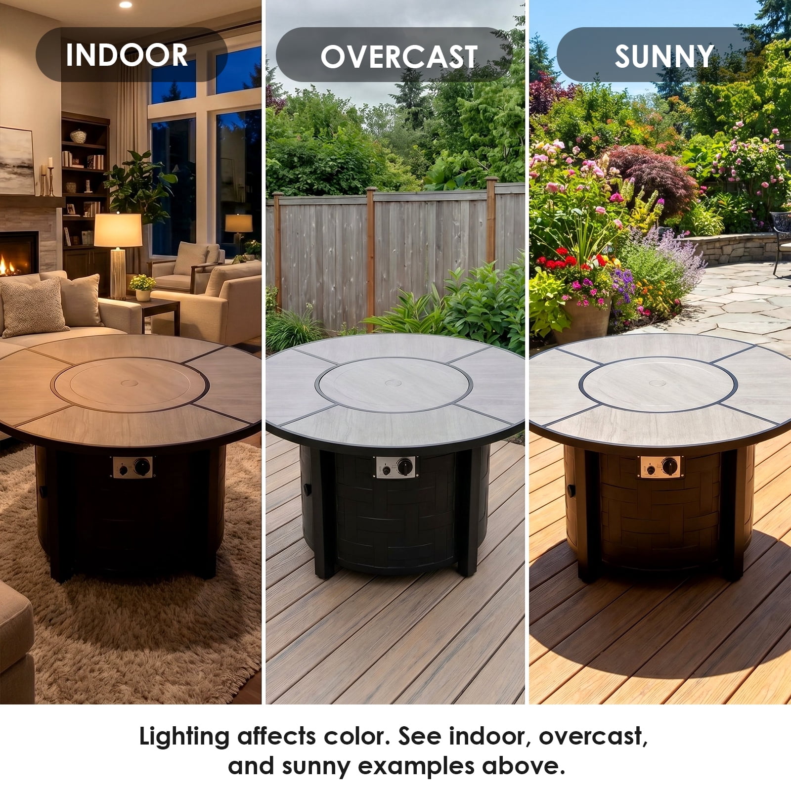 TLGREEN 42" Propane Fire Pit Table with Lid, 50,000 BTU Auto-Ignition Circular Gas Fire Pit for Outdoor, Includes Waterproof Cover & Blue Fire Glass (Gray)