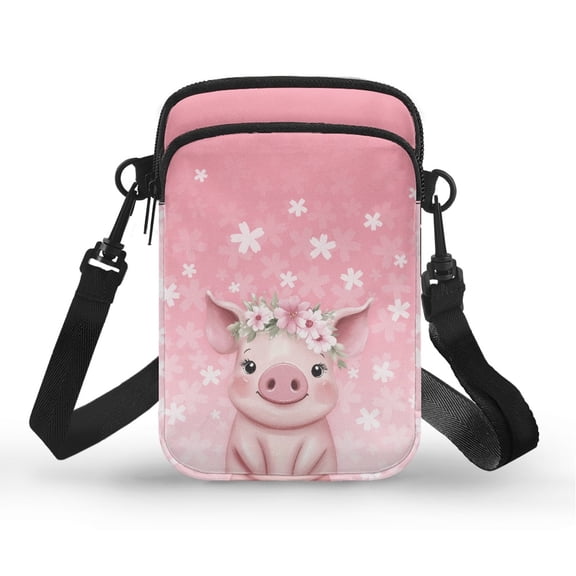 HELLHERO Piglet Floral Design Polyester Crossbody Sling Bag with Zipper Closed Shoulder Bags for Outdoor Travel Daily Use