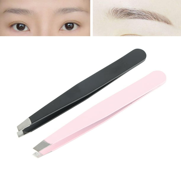 Juego De Pinzas Para Cejas De Acero Inoxidable, Punta Inclinada, Clips Profesionales Para Depilación Facial Para Un Cuidado Preciso En Casa O Salón, Negro Y Rosa, 2 Piezas