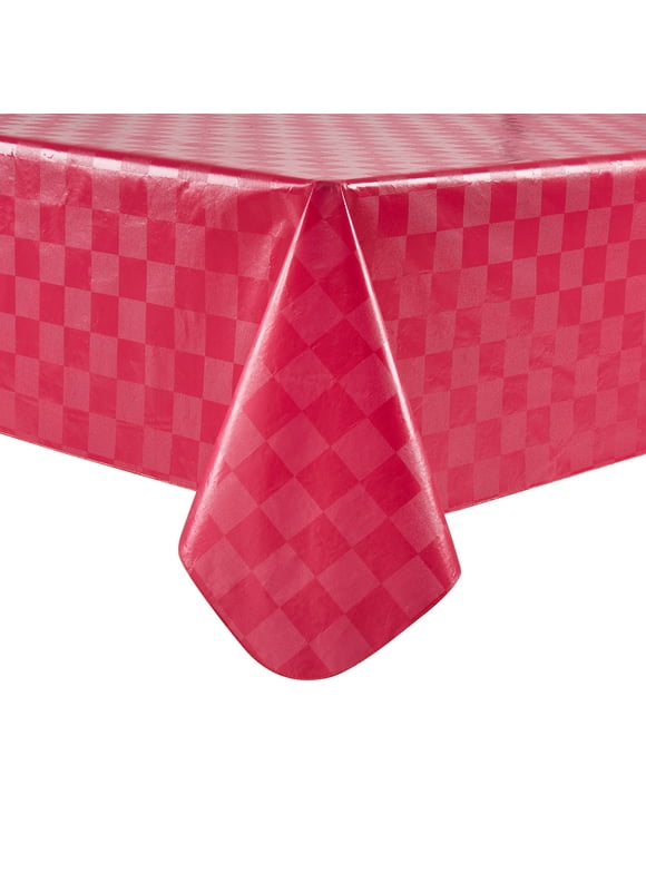 Mainstays Pink Checkered PEVA Tablecloth, Spring & Summer, 60"W x 102"L Rectangle, for Outdoor and Indoor