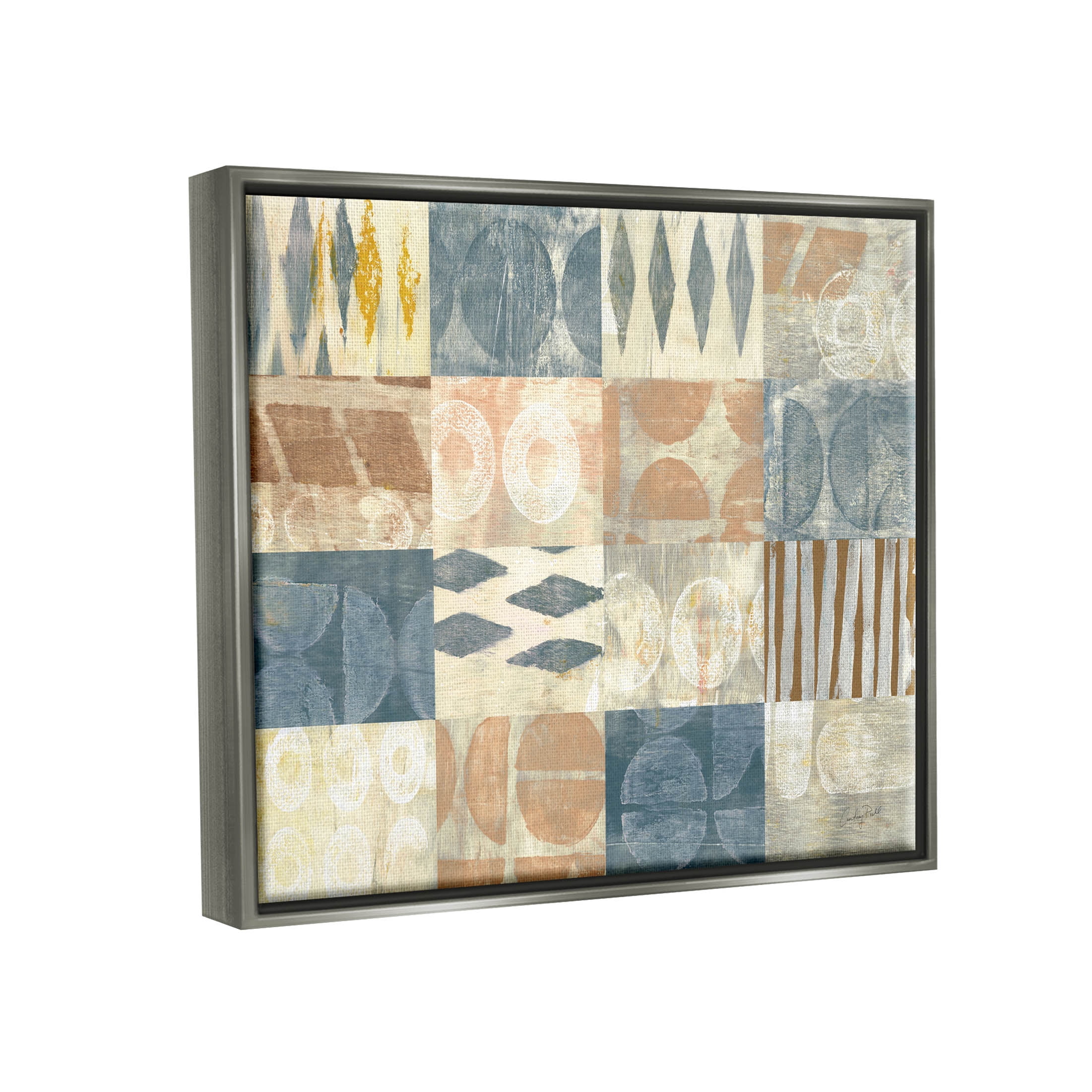 Stupell Industries Abstract Checkered Geometric Shapes Pattern Graphic Art Luster Gray Floating Framed Canvas Print Wall Art, Design by Courtney Prahl