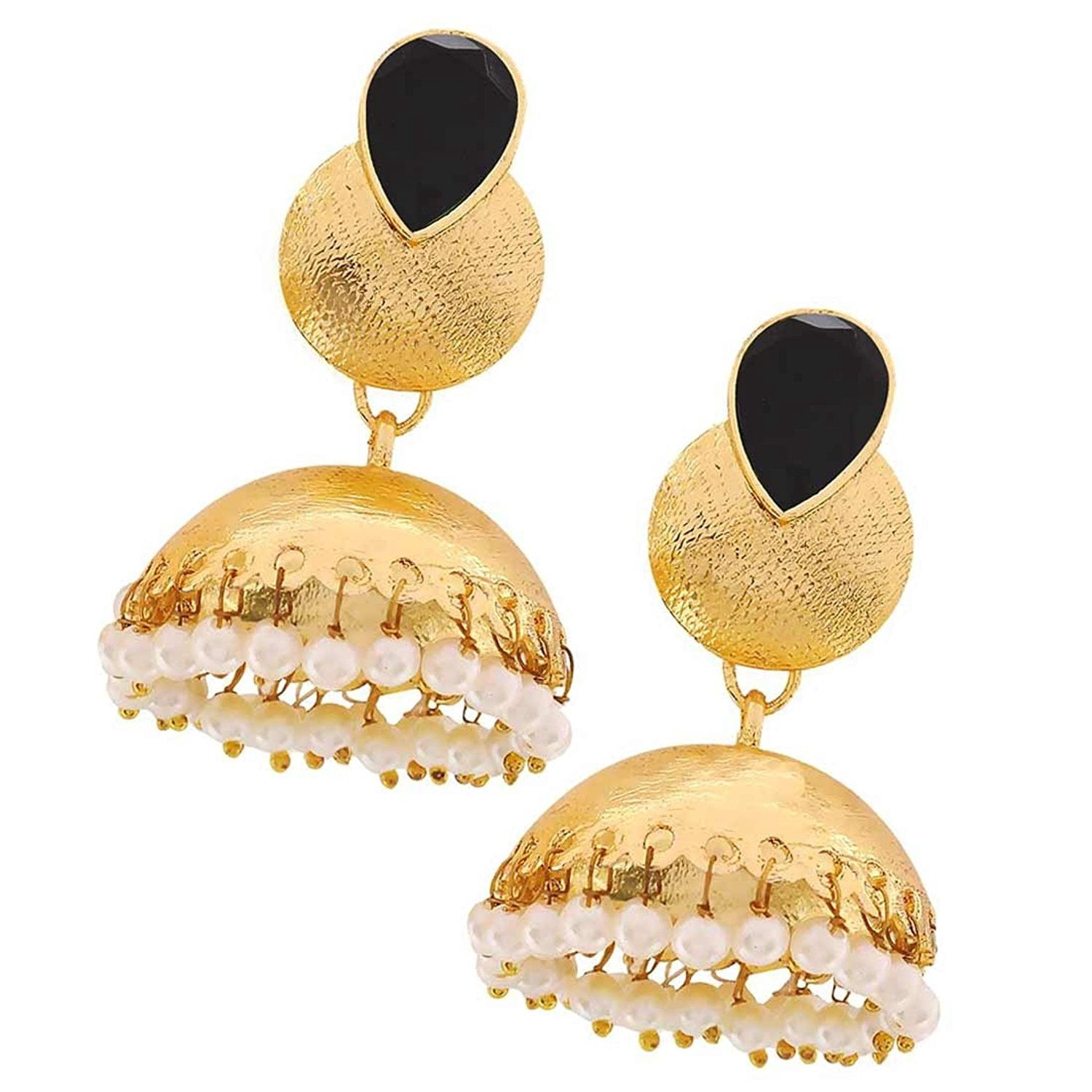 Crunchy Fashion Indian Bridal Jhumka Earrings - Gold Plated Meenakari With Pearls & Crystal - View #6
