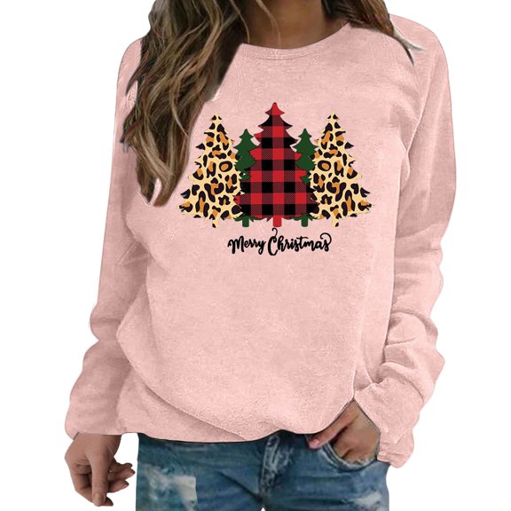Gerichy Long Sleeve Tops for Women Christmas Clothes Fall Sweatshirts for Women Trendy Holiday Pullover Casual Loose Shirt Long Sleeve Tops Crewneck Pullover Lady Merry Christmas Printing Shirts