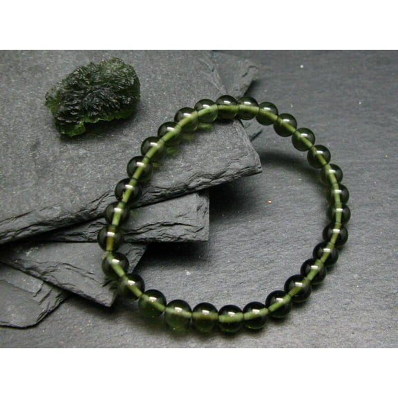 Natural Moldavite 6mm Round Shape Smooth Cut Beads Stretchable Bracelet for Men & Women.