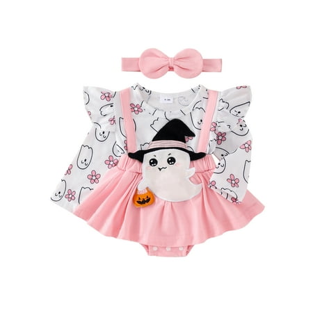 

Baby Girl Holiday Outfit Ruffle Long Sleeve Romper Dress Bow Headband