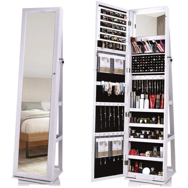 Details about   Full-length Mirror Jewelry Cabinet Armoire Storage Organizer Free Standing 