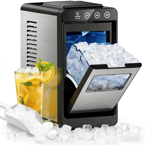 Havato  Ice Maker Countertop, 26 lbs/24Hrs, 8 Cubes in 6 Mins,Portable Ice Machine with Self-Cleaning, Quiet Compact Ice Maker for Kitchen, RV, Camping,Silver