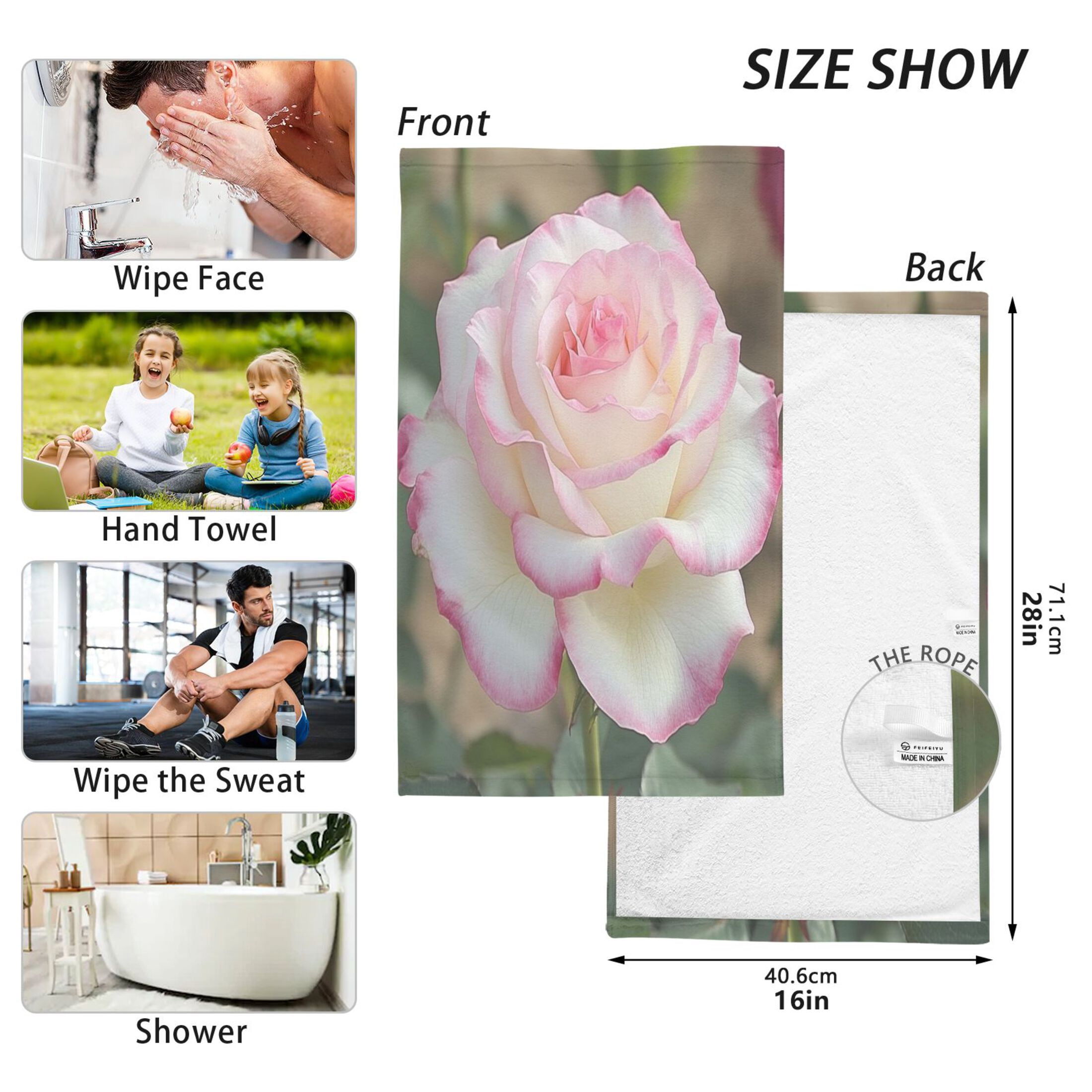 Cotton Towel Two-Piece 16x28 Inch One Sizex2 Face Towel Set Towel Set Cotton Hand Bath Towel Bathroom Beach A Pink Rose