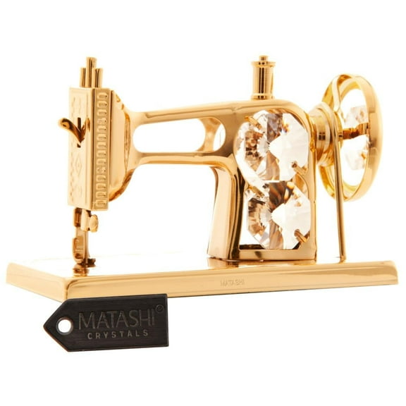 Matashi 24K Gold Plated Sewing Machine Ornament with Crystals, Valentine’s Day Gift for Wife or Her, Mom, Grandmother, Decorative Home Decor