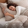thumbnail image 4 of U by Bedsure Tan Gingham Comforter Set Queen Size, 1 Comforter and 2 Pillowcases, 3 Pieces Solid Farmhouse Shabby Chic Bed, Vintage Rustic Soft Bedding Set, 4 of 10