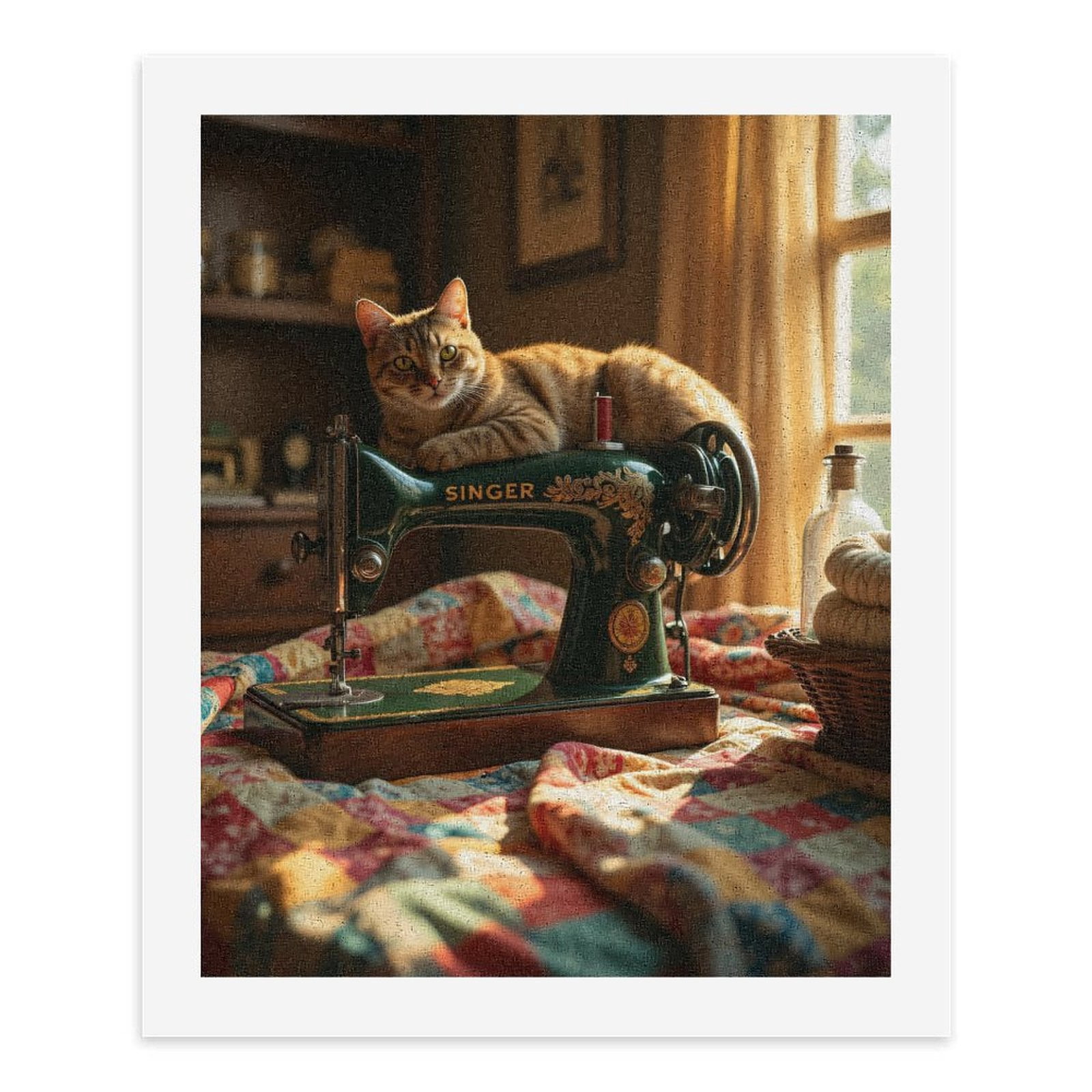 Paint by Numbers Kit for Adults, Vintage Sewing Machine Cat Charm Paint by Numbers, Easy Paint by Numbers Kit for Adults Beginner, DIY Adult Paint by Number Kits on Canvas, Home Decor
