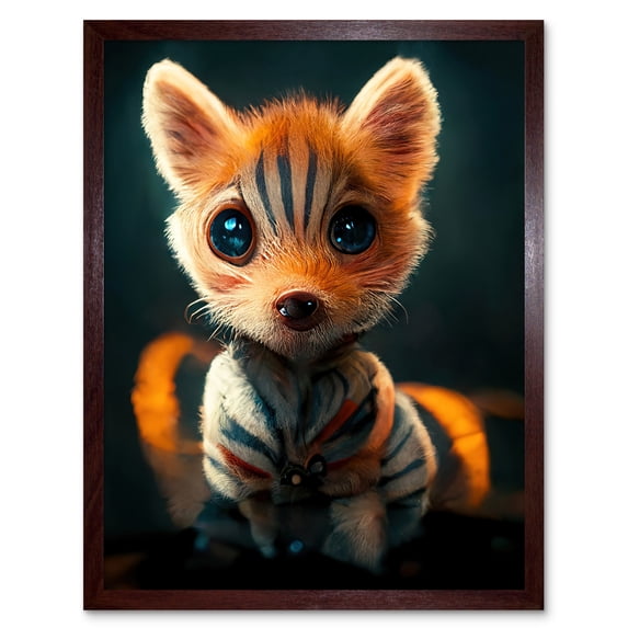 Cute Fox Cub Striped Fur Cartoon Art Print Framed Poster Wall Decor 12x16 inch