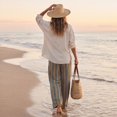 thumbnail image 5 of Women's Striped Wide Leg Pants with Pockets, Casual Elastic Drawstring Waist Palazzo Trousers, Summer Loose Fit Boho Long Pants, 5 of 8
