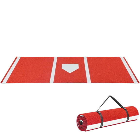 KFFKFF Baseball Hitting Mat, 10x3.8 ft Batting Cage Turf, Batters Box Practice Mat with Home Plate, Durable and Fade-Resistant Surface, Portable Training Equipment for Indoor and Outdoor Use, Red