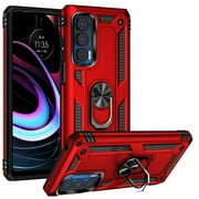 Kaleidio Case For Motorola Moto Edge 5G (2021) [Hybrid Protector] Rubberized Shockproof [Ring Stand] 2-Piece Armor Cover [Red/Black]
