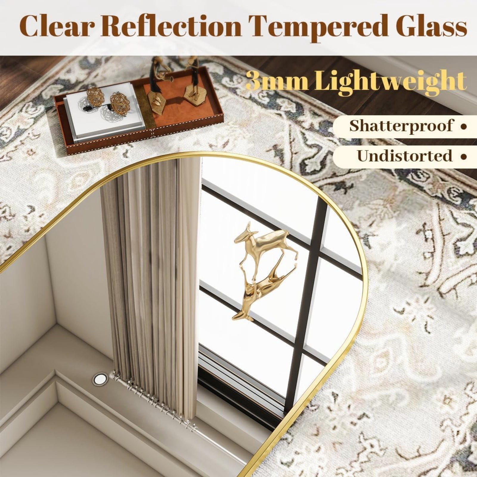 SHATTERVIEW 16"x24" Arched Bathroom Mirror Vanity Wall Mounted Mirror, Gold