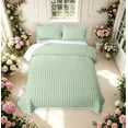 thumbnail image 2 of Manfei Minimalism Check Quilt King,Classic Plaid King Coverlet Set,Green,3pcs,1 Bedspread and 2 Pillowcases, 2 of 7