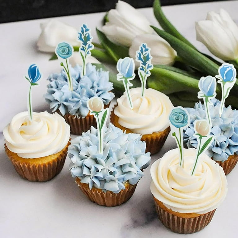 20 Topper Per Cupcake Con Fiocco Blu – Decorazioni Per Torte, Addio Al Nubilato, Baby Shower, Compleanni - 3