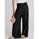 thumbnail image 2 of Pantalones Palazzo ANRABESS de lino para mujer, pierna ancha, cintura alta, negros, 2 of 5