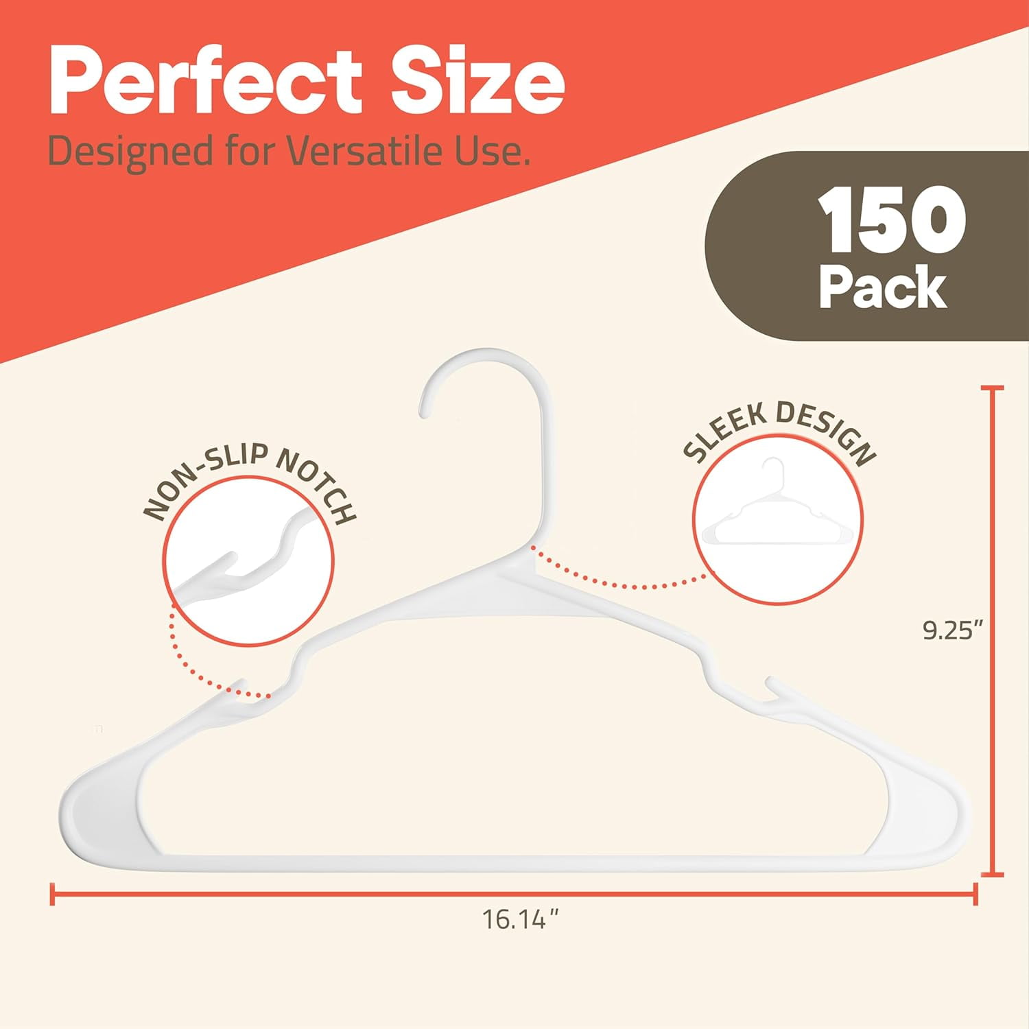 White plastic hangers 150 Pack– Heavy-Duty Plastic Hangers Slim and Space-Saving Hangers, Durable & Lightweight PP Hangers with Non-Slip Shoulder Notches for Slip Dresses, Suits, Jackets & Camisoles
