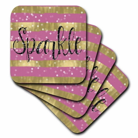 

3dRose Pink Gold Stripes Confetti Sparkle - Soft Coasters set of 8