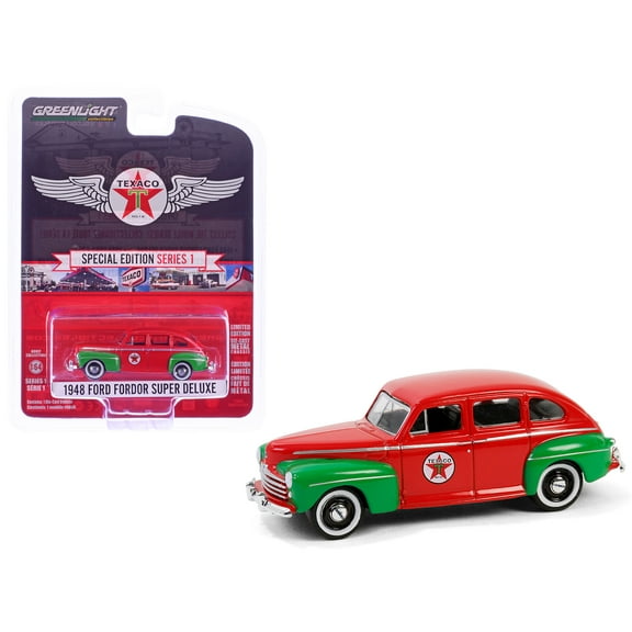 1948 Ford Fordor Super Deluxe "Texaco" Red with Green Fenders "Texaco Special Edition" 1/64 Die Cast Model Car by Greenlight