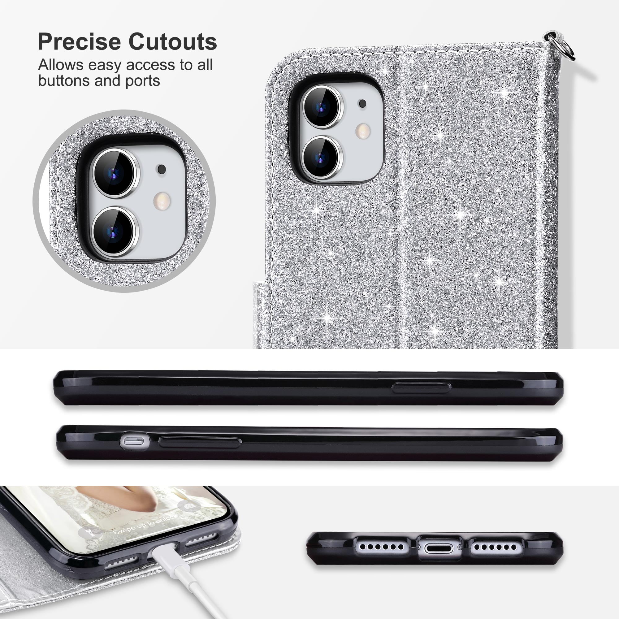 ULAK iPhone 11 Wallet Case for Women Girls, Flip Kickstand Cover with Card  Holder Shockproof Phone Case for Apple iPhone 11 6.1 inch, Silver Glitter 