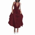 thumbnail image 2 of Women'S Summer Halter Dress Low Cut Sleeveless A Line Tulle Swing Corset Prom Formal Ball Gowns Wine Red M, 2 of 9