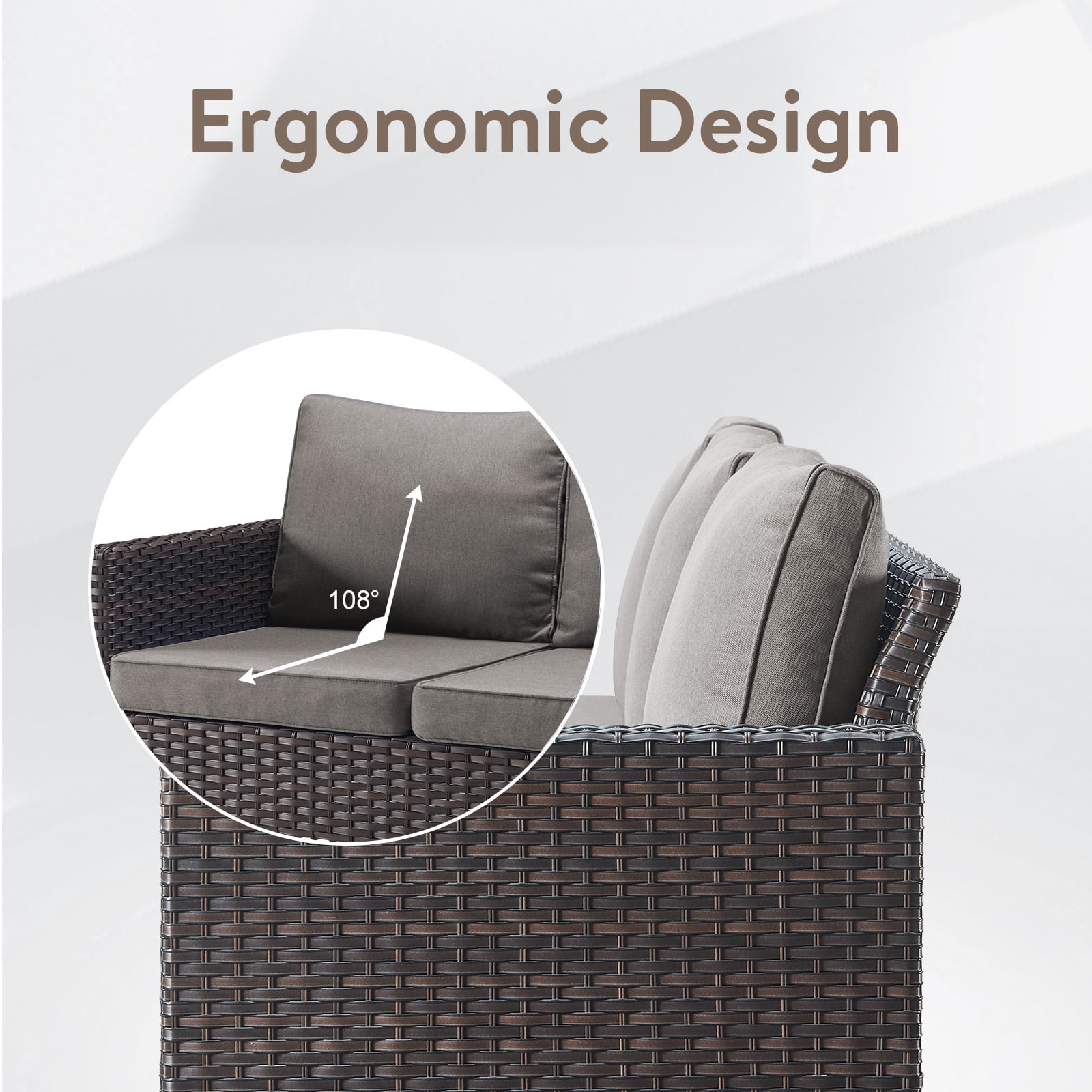 POCASSY Outdoor Furniture Set with Outdoor Sectional Sofa, 102 Inch Width Patio L Shape Sectional Sofa Brown Wicker Rattan Couch for Porch Deck Backyard, Brown/Gray