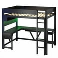 thumbnail image 6 of Full Size Loft Bed with Desk, Gaming Bed Frame with LED Lights and Charging Station, Storage Shelves for Bedroom, Black, 6 of 8