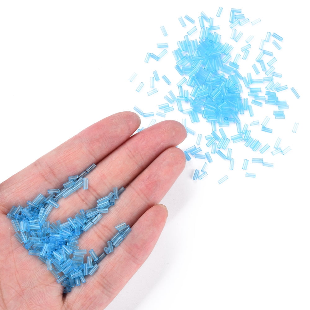 1Pound Transparent Glass Bugle Beads Round Hole Deep Sky Blue 3~8x2mm Hole: 0.7mm 450g/pound DIY